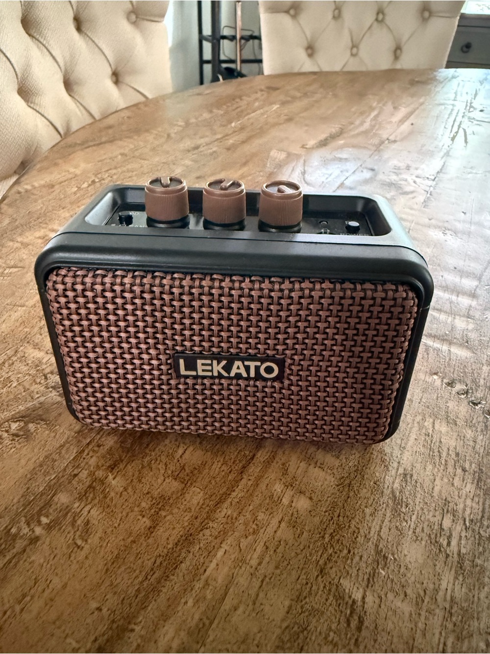 Portable Bluetooth Speaker in Brown Woven Finish